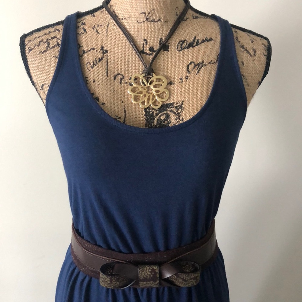 Gold tone & brown suede necklace